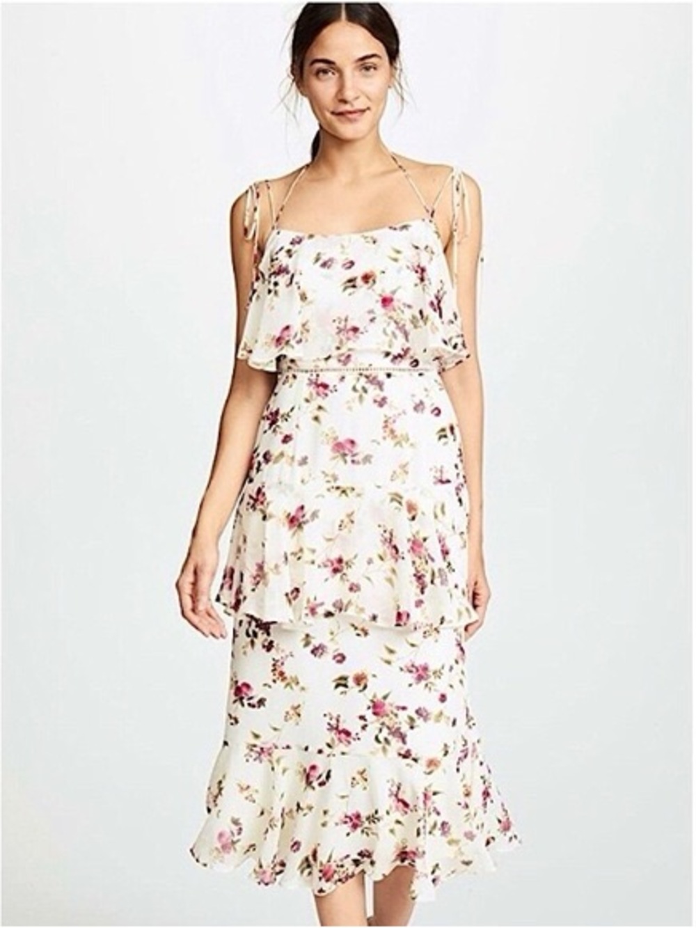 WAYF Imola Floral Tiered Midi Dress